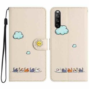 For Sony Xperia 10 V Cartoon Cats Leather Phone Case(Beige White)