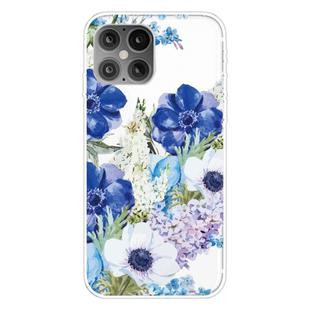 For iPhone 12 / 12 Pro Pattern TPU Protective Case(Blue and White Roses)