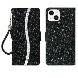 For iPhone 15 Plus Glitter Powder Filp Leather Phone Case(Black)
