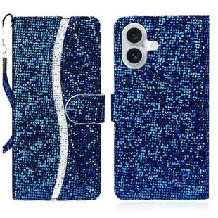 For iPhone 16 Plus Glitter Powder Filp Leather Phone Case(Blue)