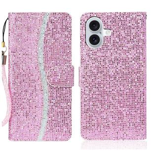 For iPhone 16 Plus Glitter Powder Filp Leather Phone Case(Pink)