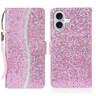 For iPhone 16 Glitter Powder Filp Leather Phone Case(Pink)