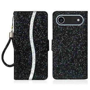 For iPhone 17 Air Glitter Powder Filp Leather Phone Case(Black)