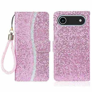 For iPhone 17 Air Glitter Powder Filp Leather Phone Case(Pink)