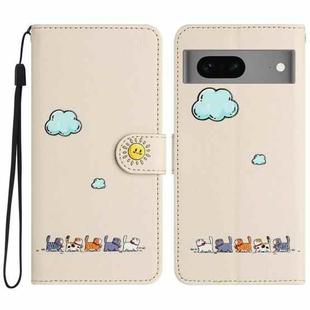 For Google Pixel 7 Cartoon Cats Leather Phone Case(Beige White)
