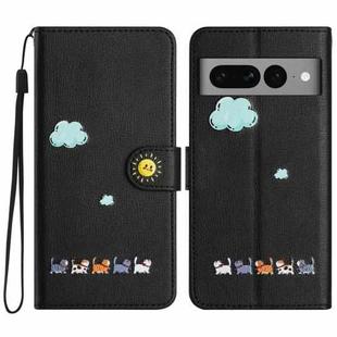 For Google Pixel 7 Pro Cartoon Cats Leather Phone Case(Black)