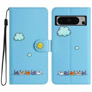 For Google Pixel 8 Pro Cartoon Cats Leather Phone Case(Blue)