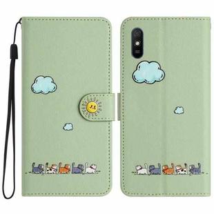 For Xiaomi Redmi 9A Cartoon Cats Leather Phone Case(Green)