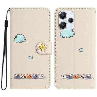 For Xiaomi Redmi 12 4G Cartoon Cats Leather Phone Case(Beige White)