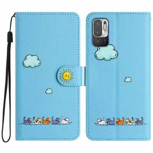For Xiaomi Redmi Note 10 JE Cartoon Cats Leather Phone Case(Blue)