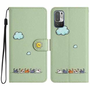 For Xiaomi Redmi Note 10 JE Cartoon Cats Leather Phone Case(Green)