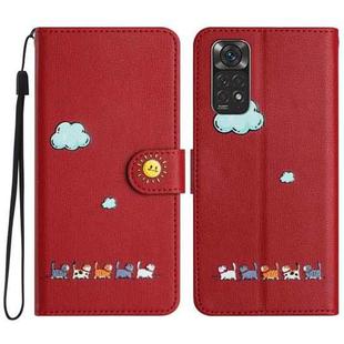 For Xiaomi Redmi Note 11s Cartoon Cats Leather Phone Case(Red)