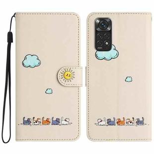 For Xiaomi Redmi Note 11s Cartoon Cats Leather Phone Case(Beige White)