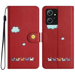 For Xiaomi Redmi Note 12 4G Global Cartoon Cats Leather Phone Case(Red)