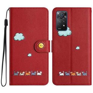 For Xiaomi Redmi Note 11 Pro Global Cartoon Cats Leather Phone Case(Red)