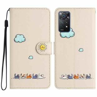 For Xiaomi Redmi Note 11 Pro Global Cartoon Cats Leather Phone Case(Beige White)