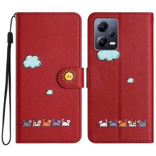 For Xiaomi Redmi Note 12 Pro 5G Global Cartoon Cats Leather Phone Case(Red)