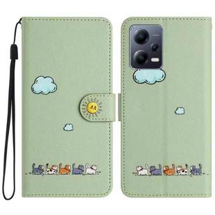 For Xiaomi Redmi Note 12 Pro 5G Global Cartoon Cats Leather Phone Case(Green)