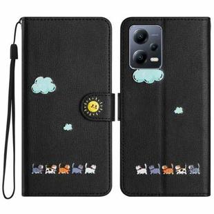 For Xiaomi Redmi Note 12 Pro 5G Global Cartoon Cats Leather Phone Case(Black)
