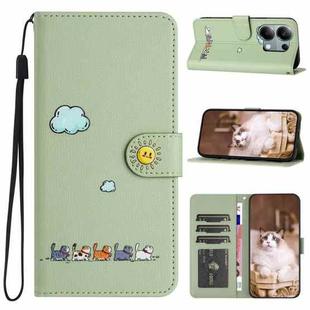 For Xiaomi Redmi Note 13 Pro 4G Cartoon Cats Leather Phone Case(Green)