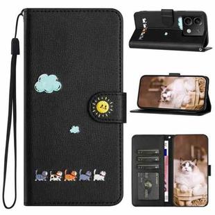 For Xiaomi Redmi Note 13 5G Cartoon Cats Leather Phone Case(Black)