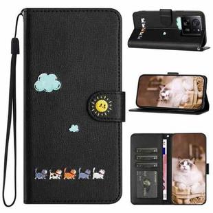 For Xiaomi 13T Cartoon Cats Leather Phone Case(Black)