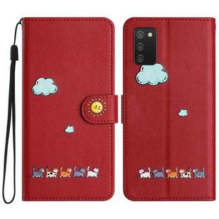 For Samsung Galaxy A03s Cartoon Cats Leather Phone Case(Red)