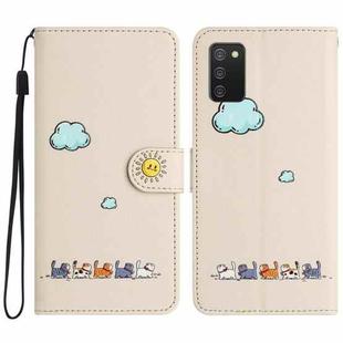 For Samsung Galaxy A03s Cartoon Cats Leather Phone Case(Beige White)
