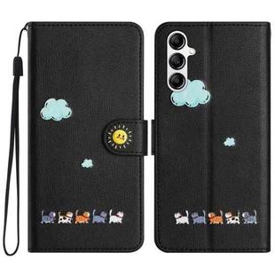 For Samsung Galaxy A14 Cartoon Cats Leather Phone Case(Black)
