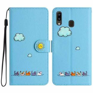 For Samsung Galaxy A20e Cartoon Cats Leather Phone Case(Blue)