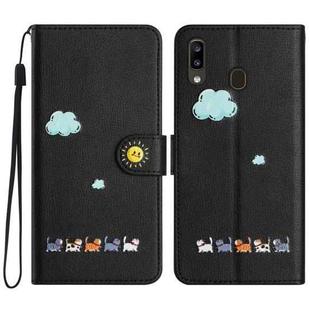 For Samsung Galaxy A20e Cartoon Cats Leather Phone Case(Black)