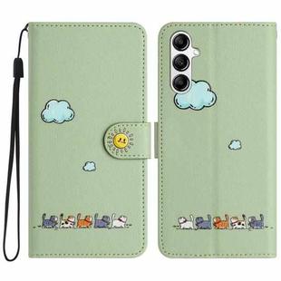 For Samsung Galaxy A25 Cartoon Cats Leather Phone Case(Green)