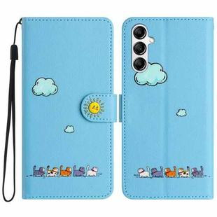 For Samsung Galaxy A34 Cartoon Cats Leather Phone Case(Blue)