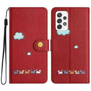 For Samsung Galaxy A53 Cartoon Cats Leather Phone Case(Red)