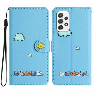For Samsung Galaxy A53 Cartoon Cats Leather Phone Case(Blue)