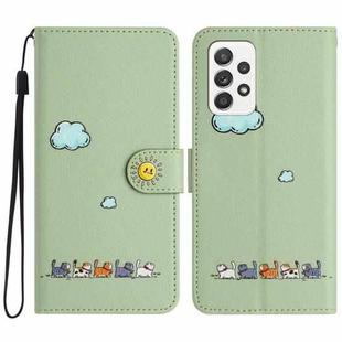 For Samsung Galaxy A53 Cartoon Cats Leather Phone Case(Green)