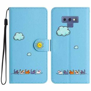 For Samsung Galaxy Note9 Cartoon Cats Leather Phone Case(Blue)