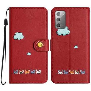 For Samsung Galaxy Note20 Cartoon Cats Leather Phone Case(Red)