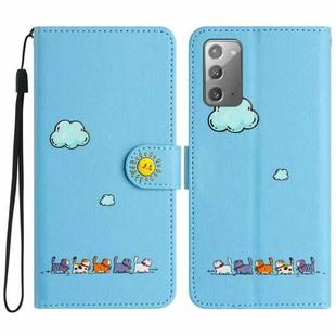 For Samsung Galaxy Note20 Cartoon Cats Leather Phone Case(Blue)