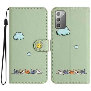 For Samsung Galaxy Note20 Cartoon Cats Leather Phone Case(Green)