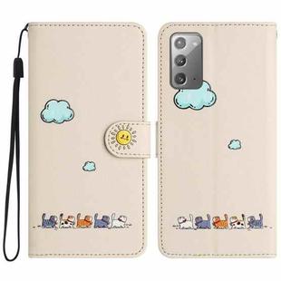 For Samsung Galaxy Note20 Cartoon Cats Leather Phone Case(Beige White)
