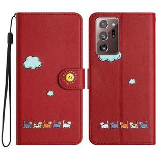 For Samsung Galaxy Note20 Ultra Cartoon Cats Leather Phone Case(Red)