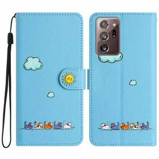 For Samsung Galaxy Note20 Ultra Cartoon Cats Leather Phone Case(Blue)