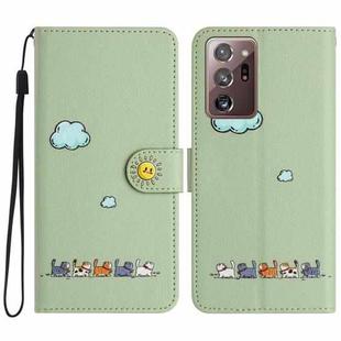 For Samsung Galaxy Note20 Ultra Cartoon Cats Leather Phone Case(Green)