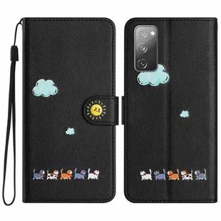 For Samsung Galaxy S20 FE Cartoon Cats Leather Phone Case(Black)