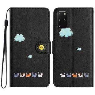 For Samsung Galaxy S20+ Cartoon Cats Leather Phone Case(Black)