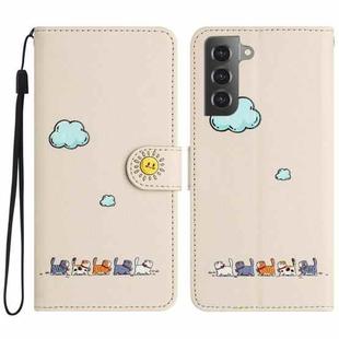For Samsung Galaxy S21+ 5G Cartoon Cats Leather Phone Case(Beige White)
