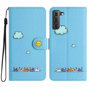 For Samsung Galaxy S22 5G Cartoon Cats Leather Phone Case(Blue)