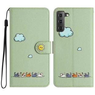 For Samsung Galaxy S22 5G Cartoon Cats Leather Phone Case(Green)