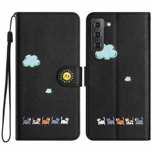 For Samsung Galaxy S22 5G Cartoon Cats Leather Phone Case(Black)